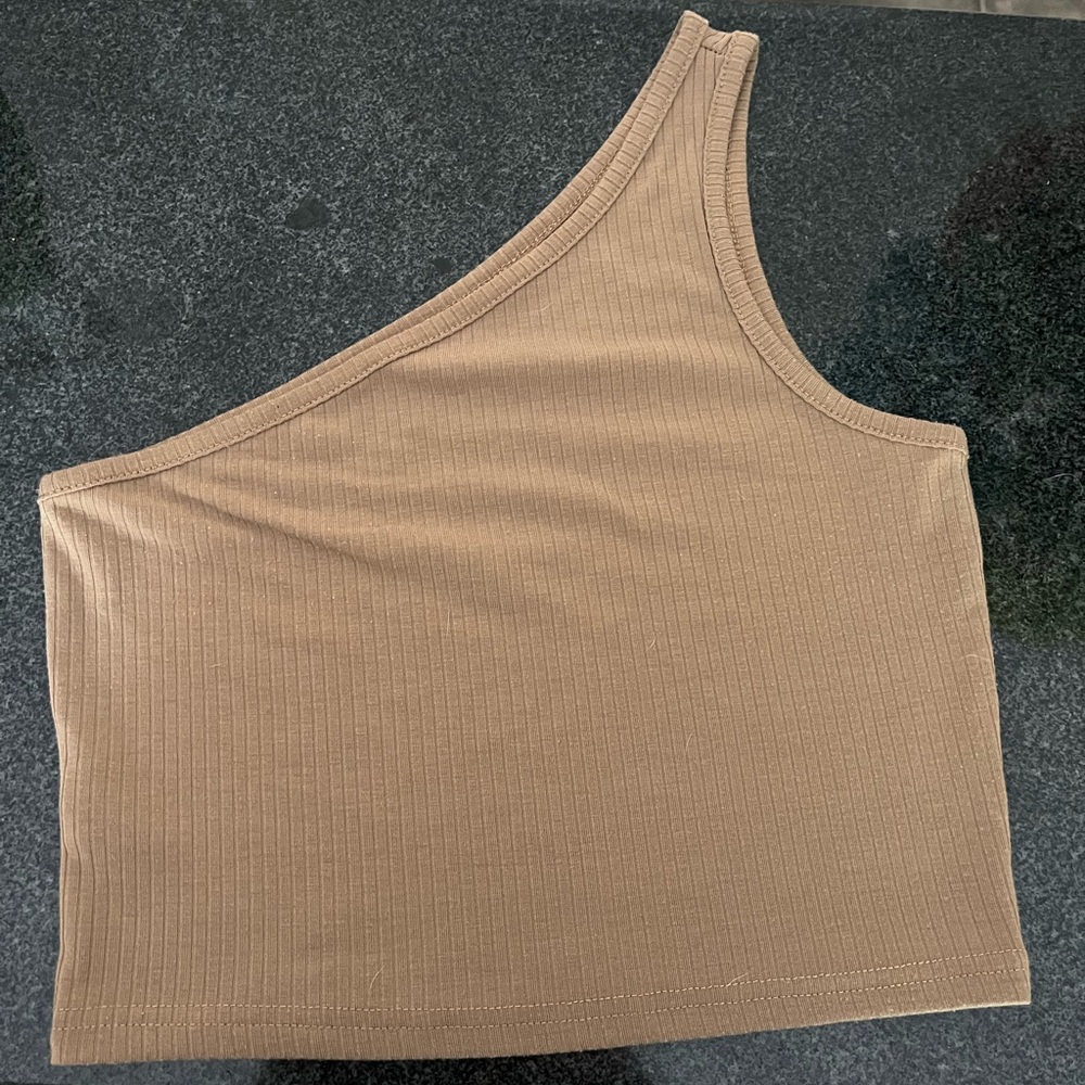 SHEIN One-Shoulder Tan Ribbed Top